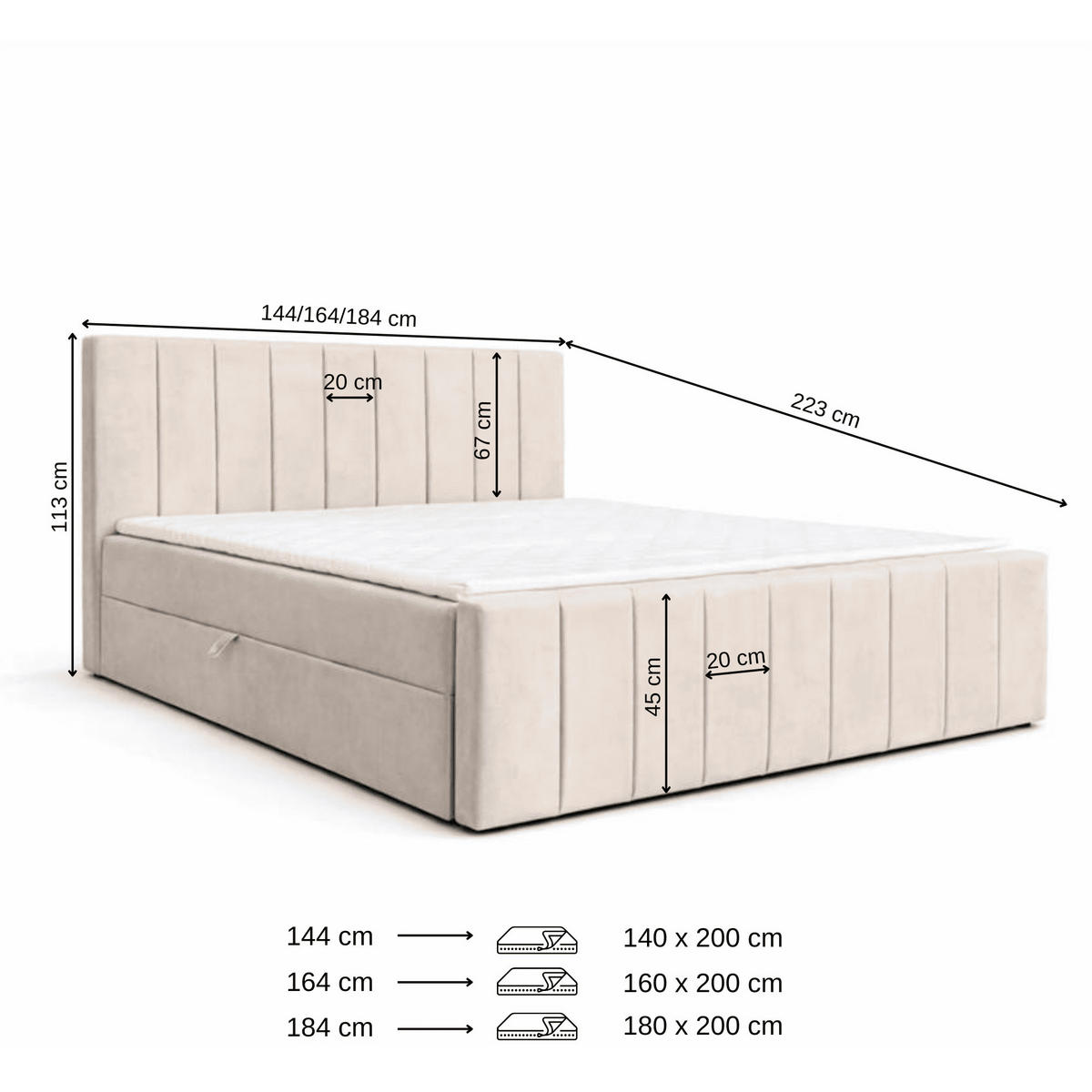 KONTINENTALBETT - Boxspringbett 01 bis 180x200 - Trinity 2 - Beige - Beige/Kieferfarben, Holzwerkstoff/Textil (180/200cm) - Möblo