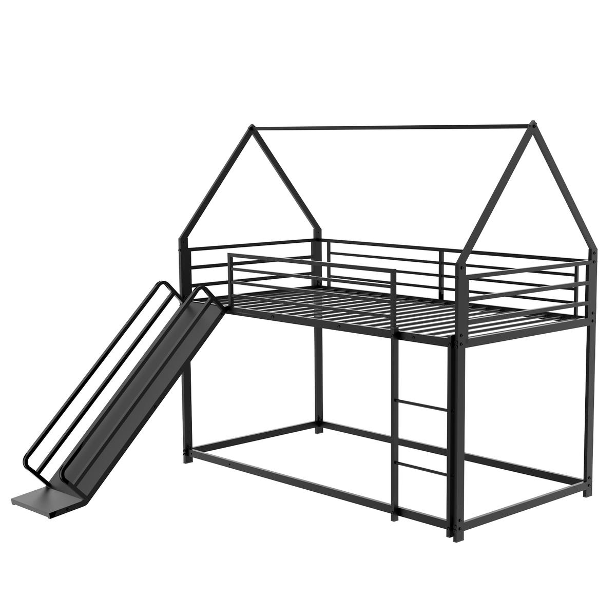 ETAGENBETT mit Rutsche und Spielhausdesign Eisen Schwarz - Schwarz, Holzwerkstoff (90/190cm) - Beauniv