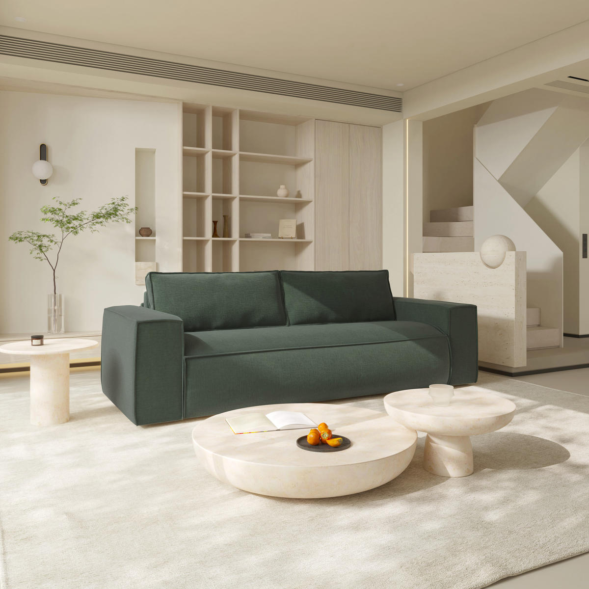 SCHLAFSOFA GERADE Samt Smaragdgrün 216cm - Smaragdgrün, Textil (216/90/100cm) - Sia Home