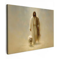 LEINWANDBILD Schaf - Jesus - Pinselstriche - Abstrakt Wandbilder 80x60 cm - Sandfarben, Textil (80/60cm) - MuchoWow