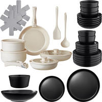 KÜCHENSTARTERSET 40er SetUna/Genua, inklusive Küchenwerkzeugen, Topfschonern und anklemmbaren Griffen, schwarz/weiß - Schwarz/Weiß, Keramik - tectake