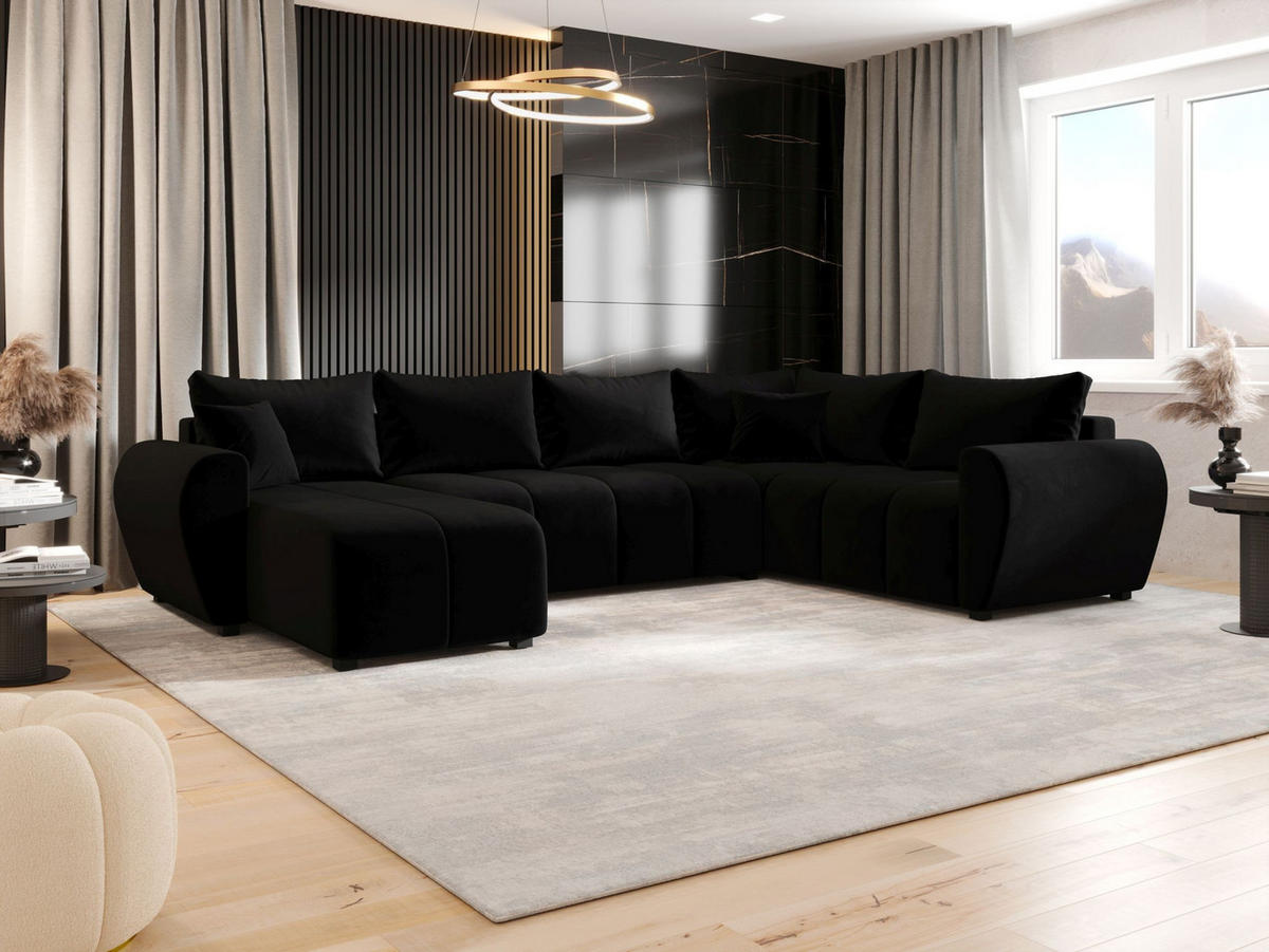 WOHNLANDSCHAFT MOLISA U PLUS Itaka 15 Rechts mit Schlaffunktion - Schwarz, Textil (303/82/208cm) - Bedante