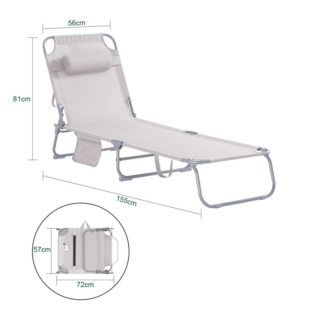 SONNENLIEGE Beige - Beige, Textil/Metall (195/58/63cm) - SoBuy