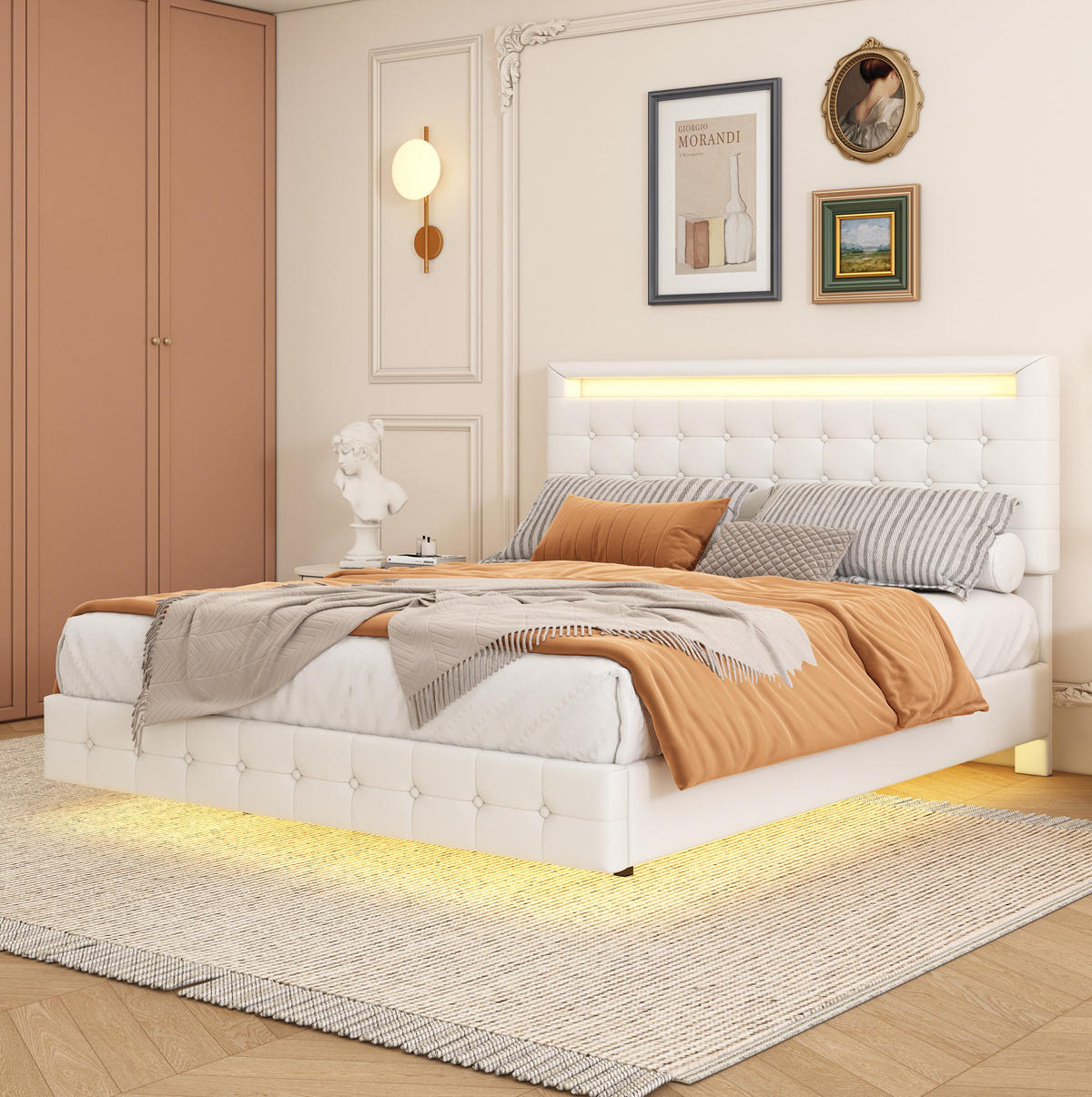 BETT mit LED-Beleuchtung 140x200 cm PU Weiß 2 Pakete - Weiß, Metall (140/200cm) - Meubliv