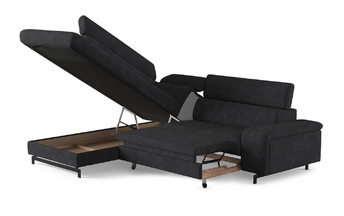 ECKSOFA mit Schlaffunktion und Bettkasten - Schwarz, Kunststoff/Textil (262/215cm) - Cotta