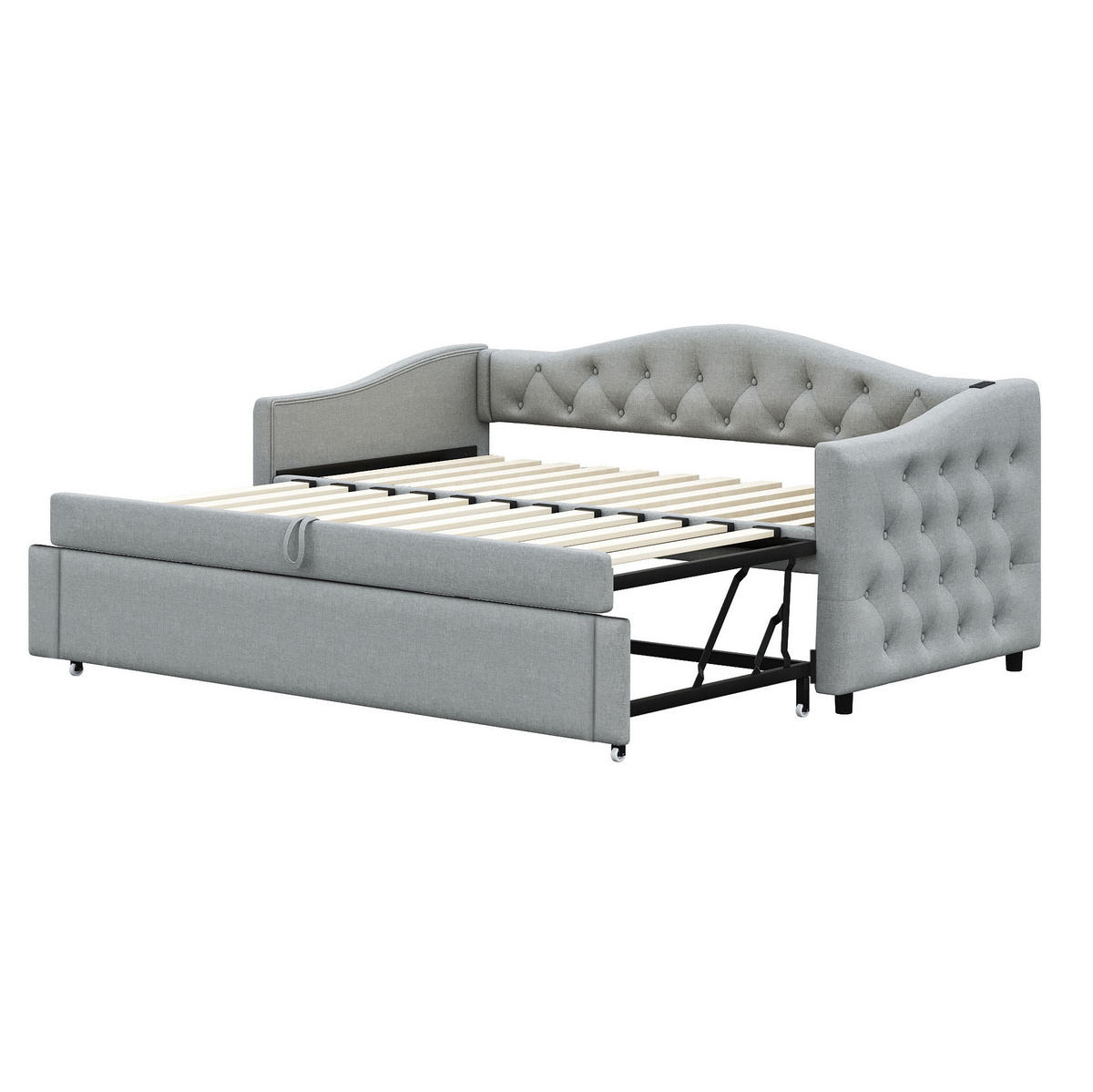 POLSTERBETT 90/200 cm Grau aus Leinen mit USB-Anschluss - Grau, Textil (90/200cm) - OKMYHOME