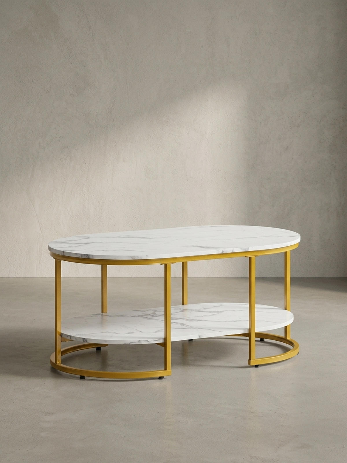 COUCHTISCH mit Marmor Optik, rechteckig, Ablage, goldenes Metallgestell, Weiß 100x60x45 cm - Goldfarben/Weiß, Holzwerkstoff/Metall (60/100/45cm) - KADIMA DESIGN