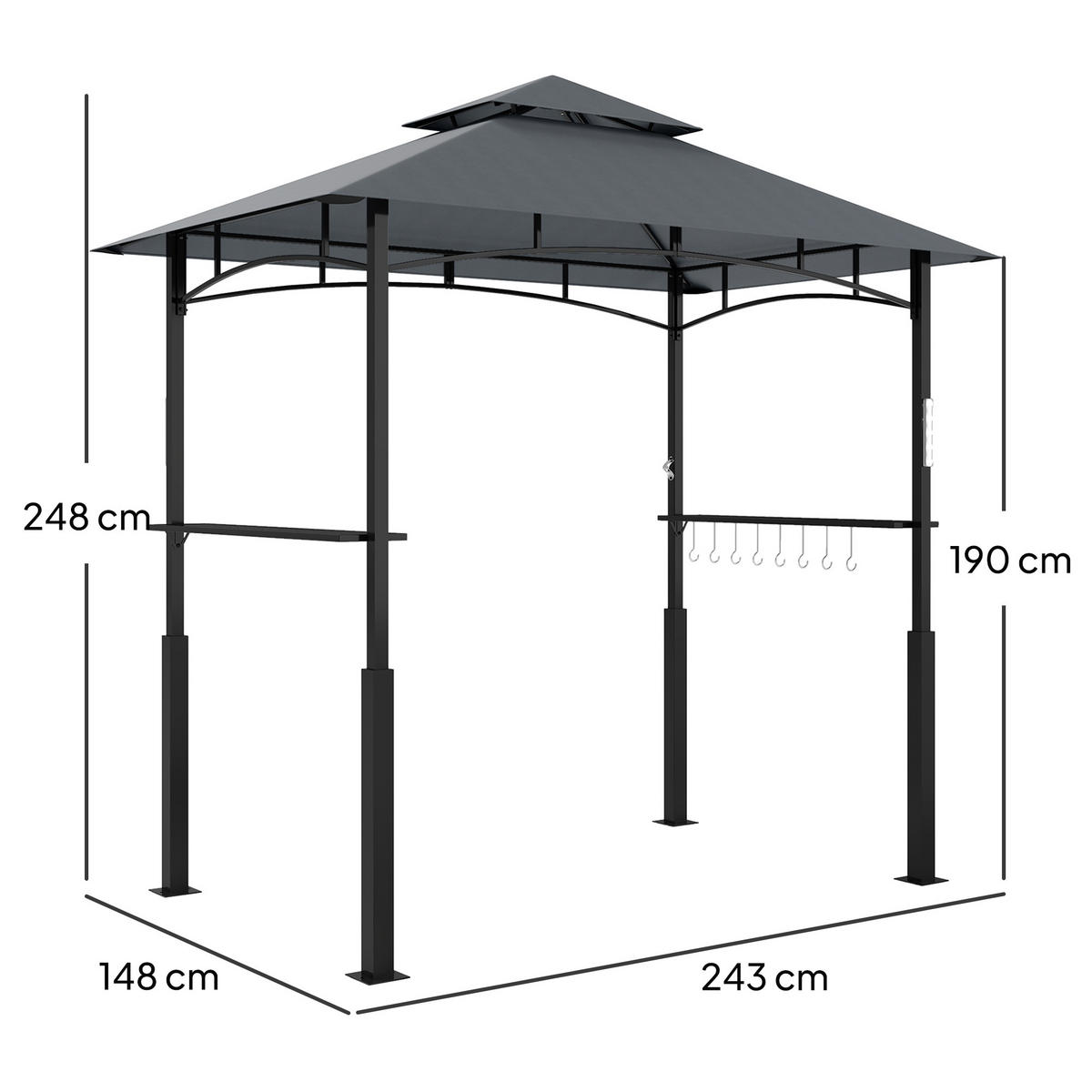 GRILLPAVILLON 243 x 148 x 248 cm, Grau - Grau, Metall (148/248/243cm) - ComfortXL