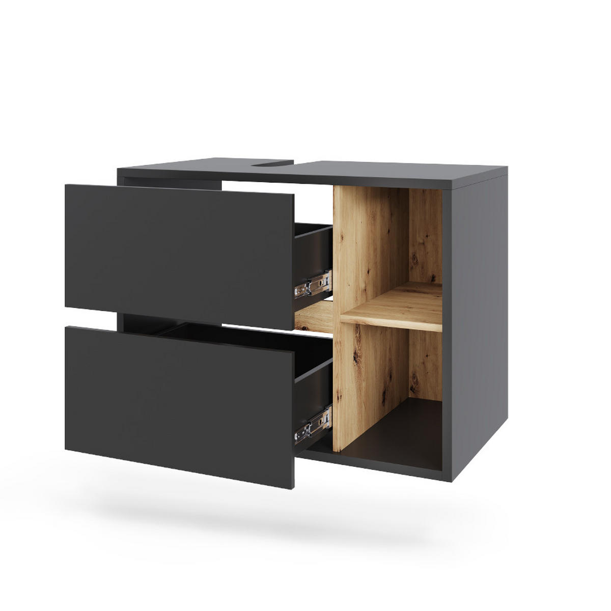 WASCHBECKENUNTERSCHRANK Viola Grau/Artisan 80 x 60 cm mit 2 Schubladen - Eiche Artisan/Grau, Holzwerkstoff (80/60/46cm) - Vicco