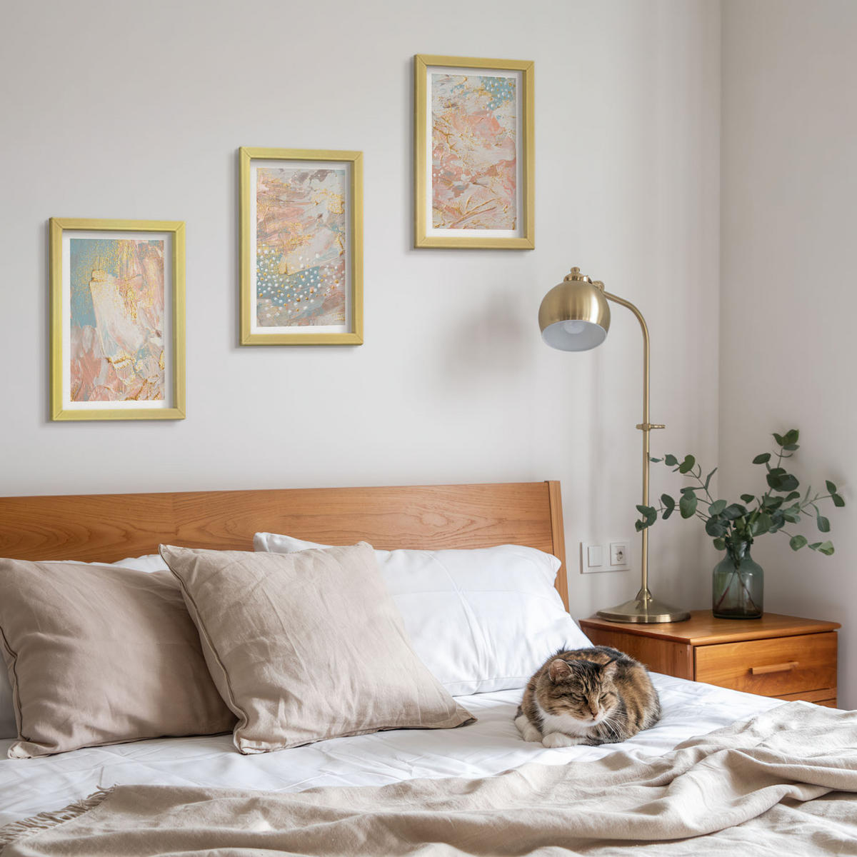 WANDBILDER 3er Set - 20x30 cm Goldrahmen - Abstrakte Pastellmuster - Goldfarben, Kunststoff (20/30cm) - ArtPrintCave