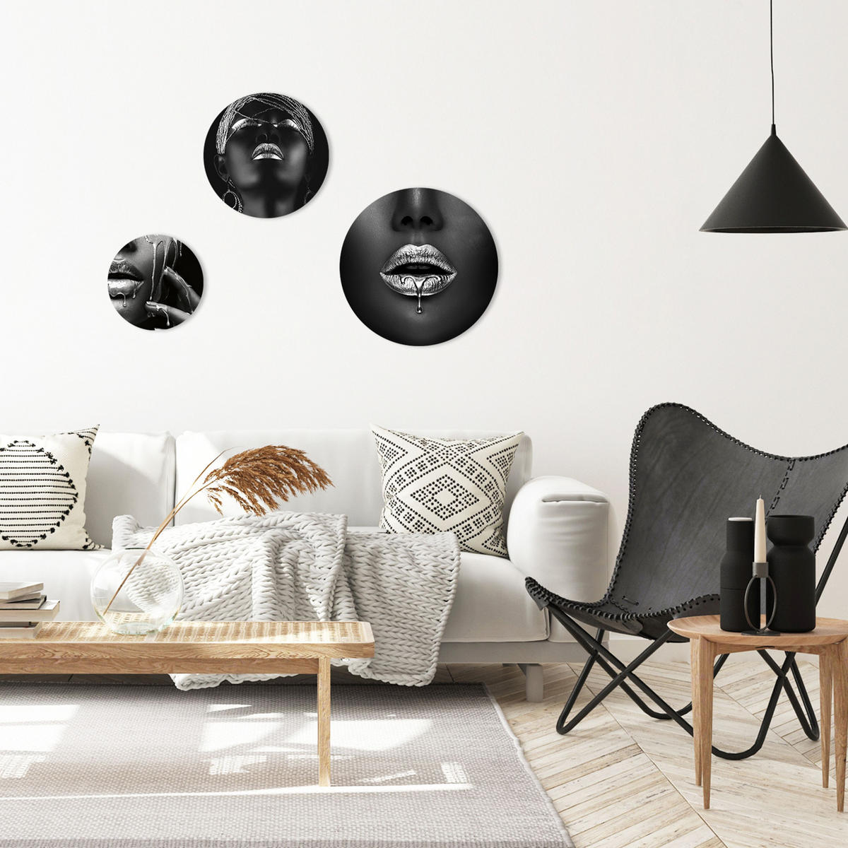 BILDERSET 3er-Set rund 55/40/25 cm Frauen - Silberfarben, Kunststoff (55/55cm) - artissimo