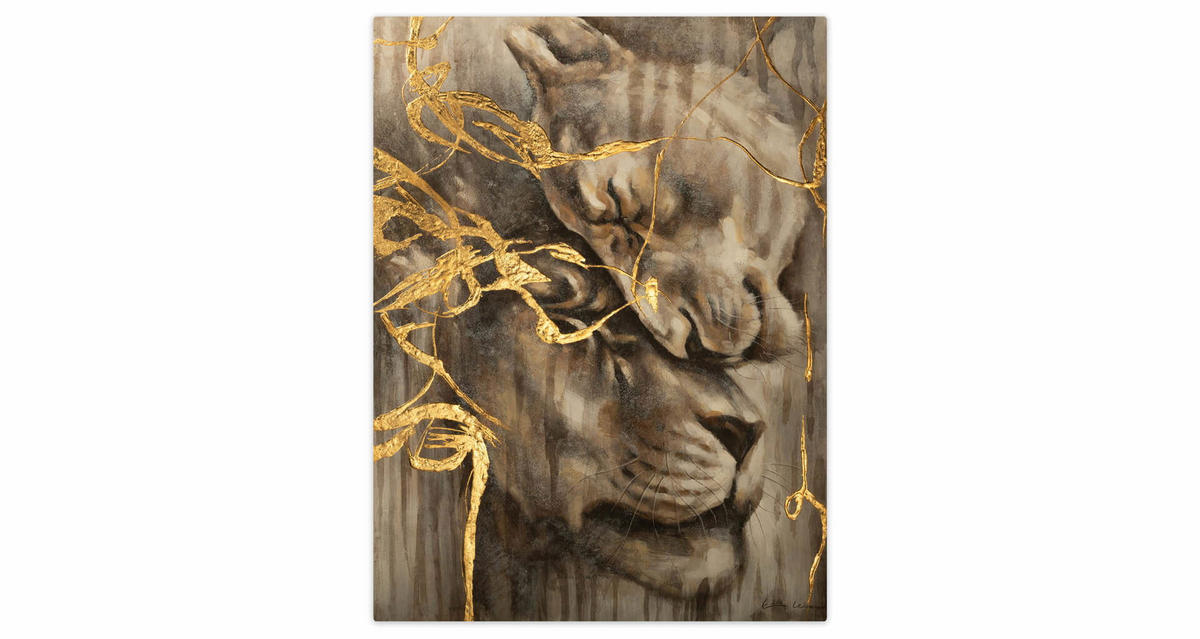 ACRYLBILD HANDGEMALT 75/100 cm - Goldfarben, Holz/Textil (75/100cm) - KUNSTLOFT