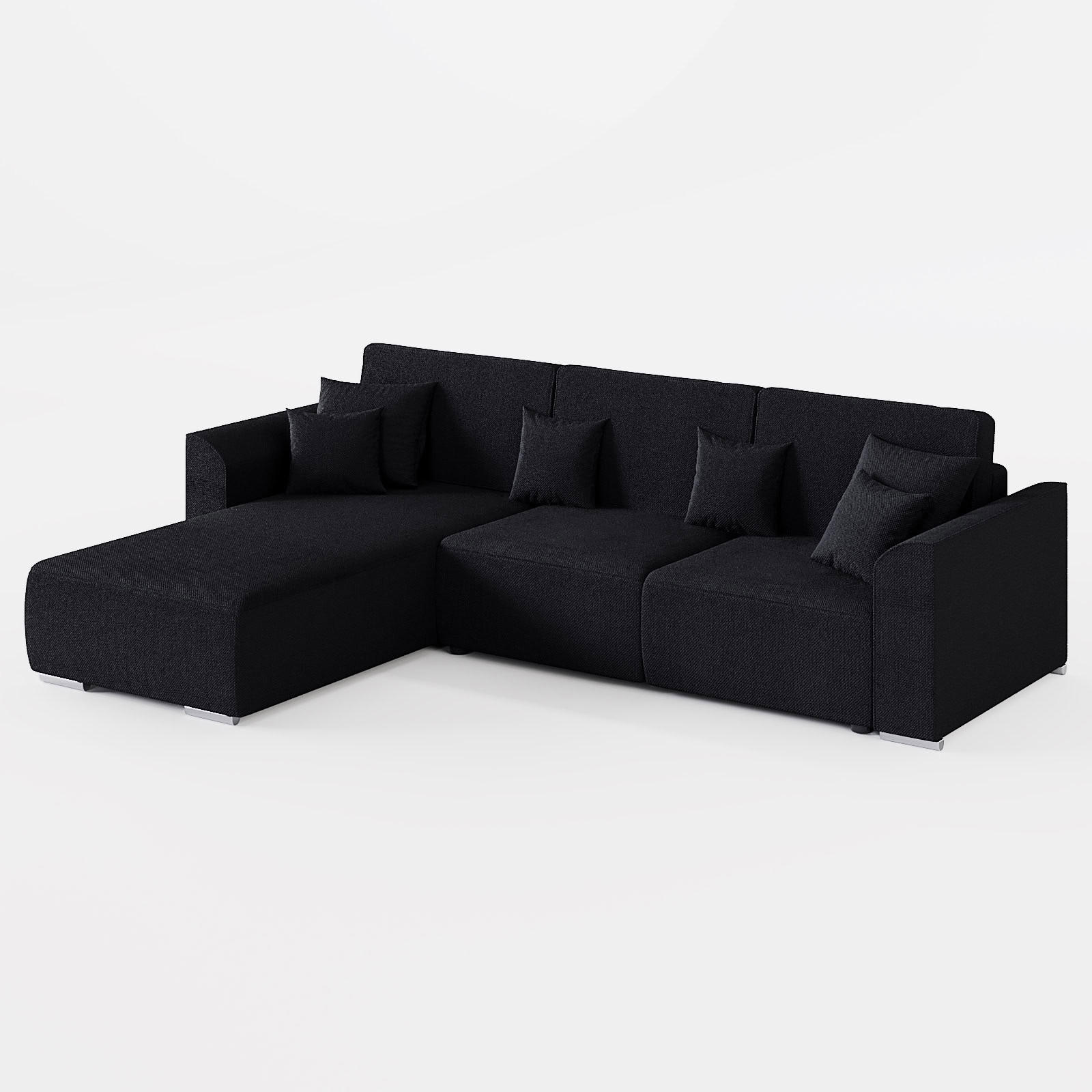 ECKSOFA LUMO L Links Schwarz Flechtwerk-Stoff mit Schlaffunktion und Bettkasten - Schwarz, Textil (293/195cm) - Barchello