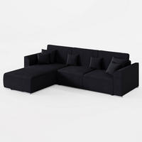 ECKSOFA LUMO L Links Schwarz Flechtwerk-Stoff mit Schlaffunktion und Bettkasten - Schwarz, Textil (293/195cm) - Barchello