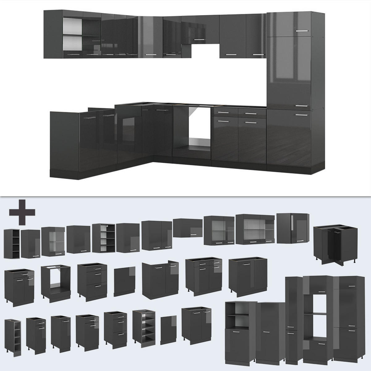 Schwarz Hochglanz/Anthrazit, Holzwerkstoff (287/81.6/60cm) - Vicco
