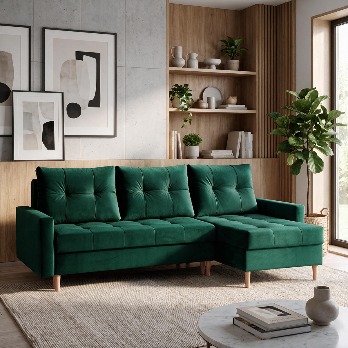 ROHOVÁ POHOVKA Halant s úložným prostorem, univerzální otoman, velurová látka, tmavě zelená - tmavě zelená, textil (220/140cm) - Beautysofa