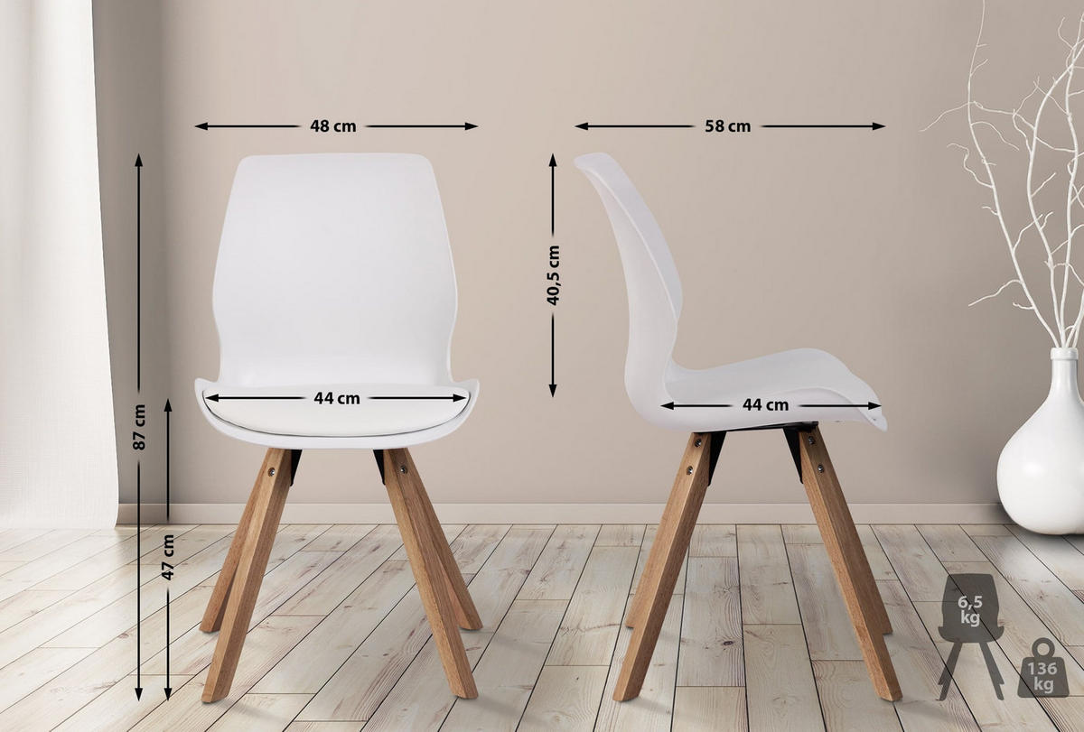 STUHL 4er Set Kunststoff weiß - Eukalyptusholzfarben/Weiß, Holz/Kunststoff (49/87.5/58cm) - CLP