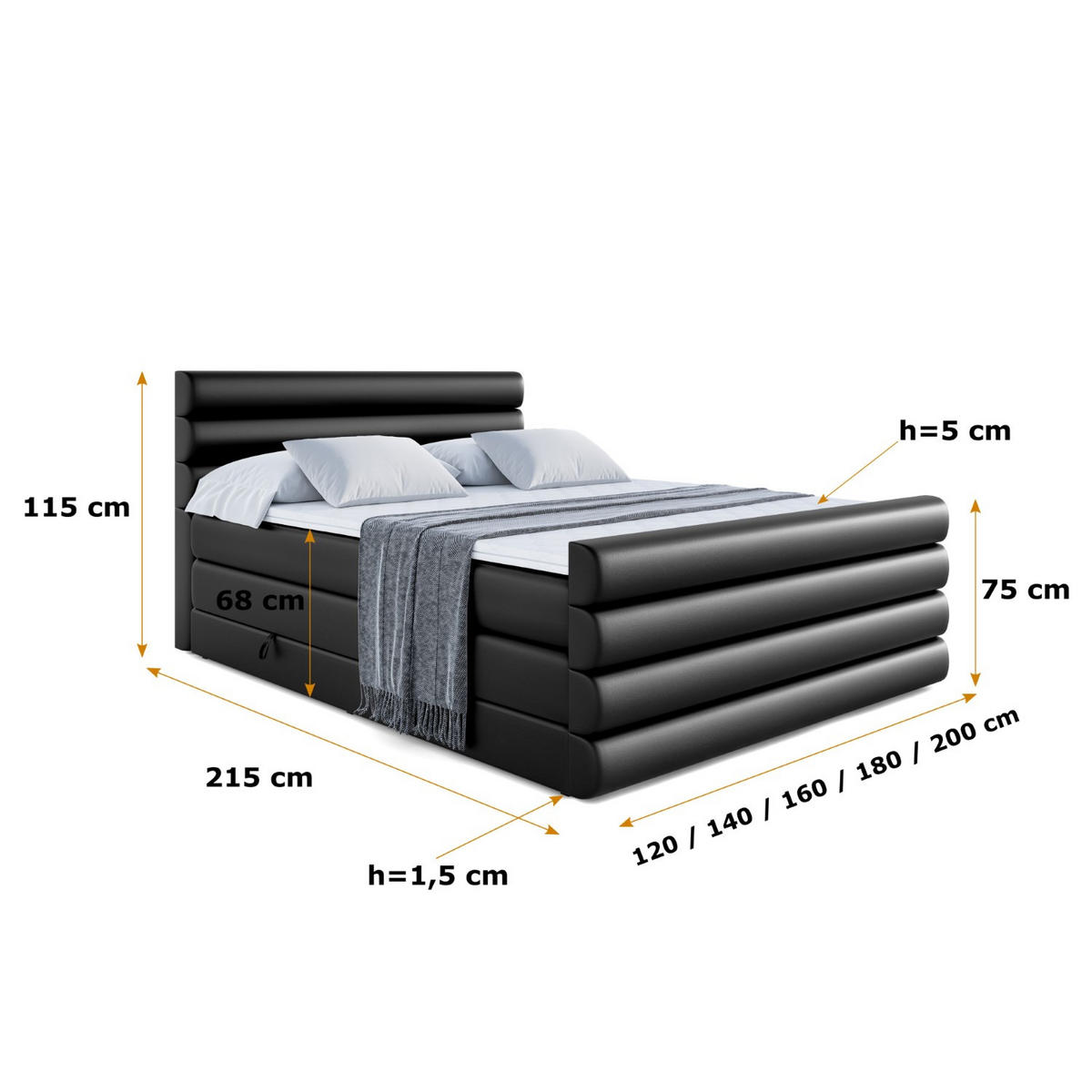 BOXSPRINGBETT CELESTIA-Z KING - 200x200 - H3/H4 - Schwarz Hochglanz - Schwarz Hochglanz, Holzwerkstoff (200/200cm) - ALTDECOR