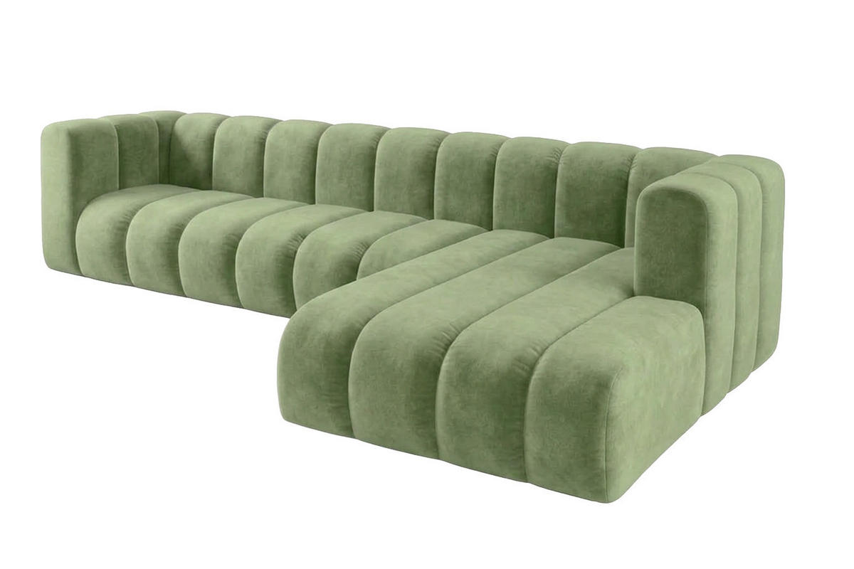 ECKSOFA Modulares In L-Form, Velvet-Stoff Riviera, Olive, Rechts, GRAND 318 cm - Olivgrün, Holz (318/179cm) - Kaiser Möbel