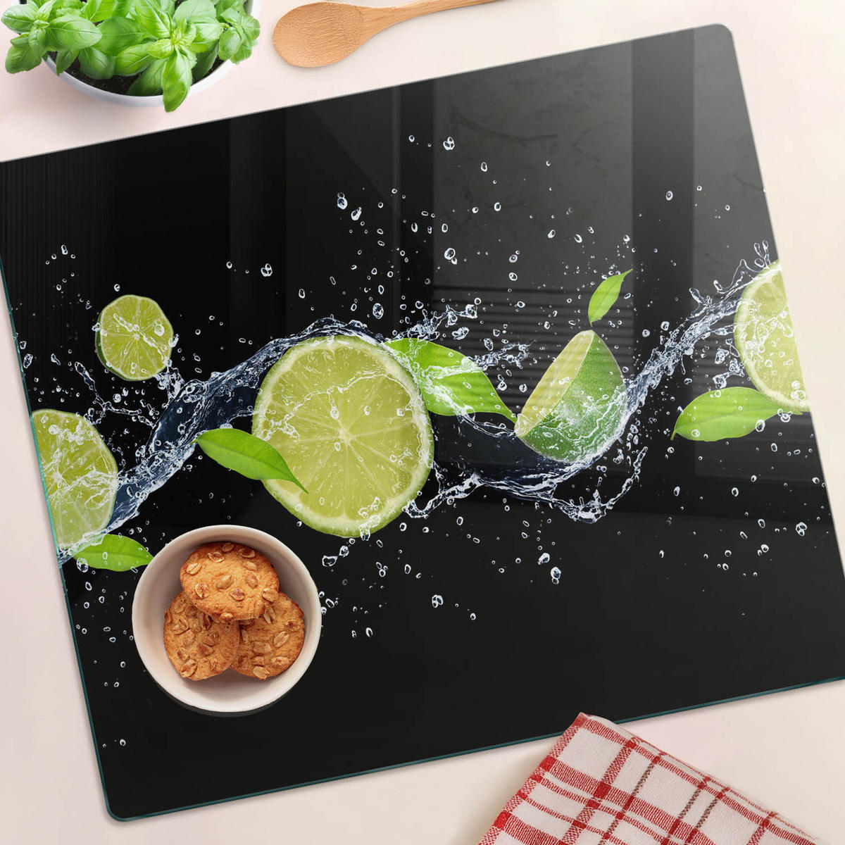 GLASPLATTE 60x52 cm Limetten und Wasser - Grün, Glas (60/0.4/52cm) - TULUP