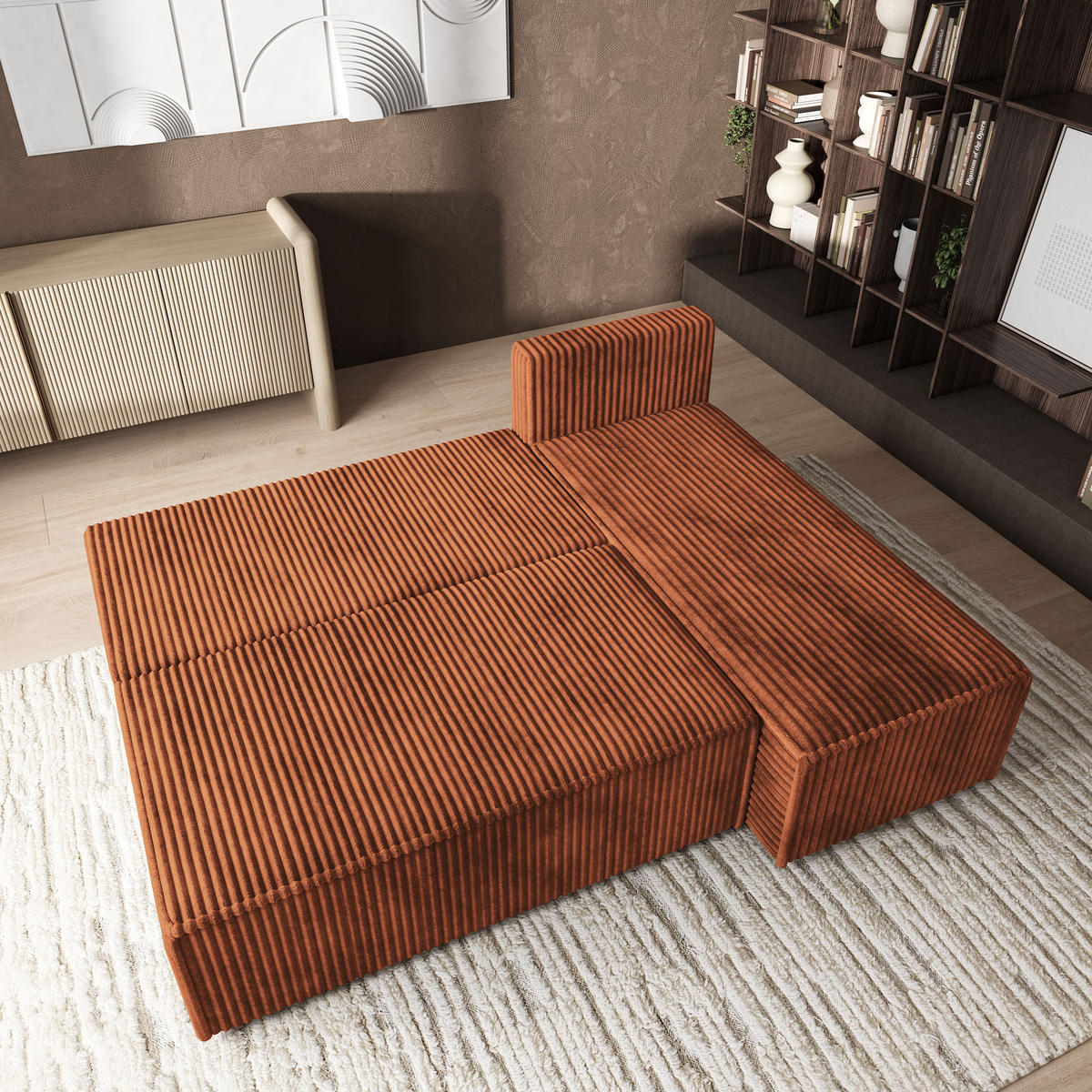 ROHOVÁ SEDAČKA BRISO hnědá - šedá/hnědá, dřevo/textil (200/140cm) - MASSENO