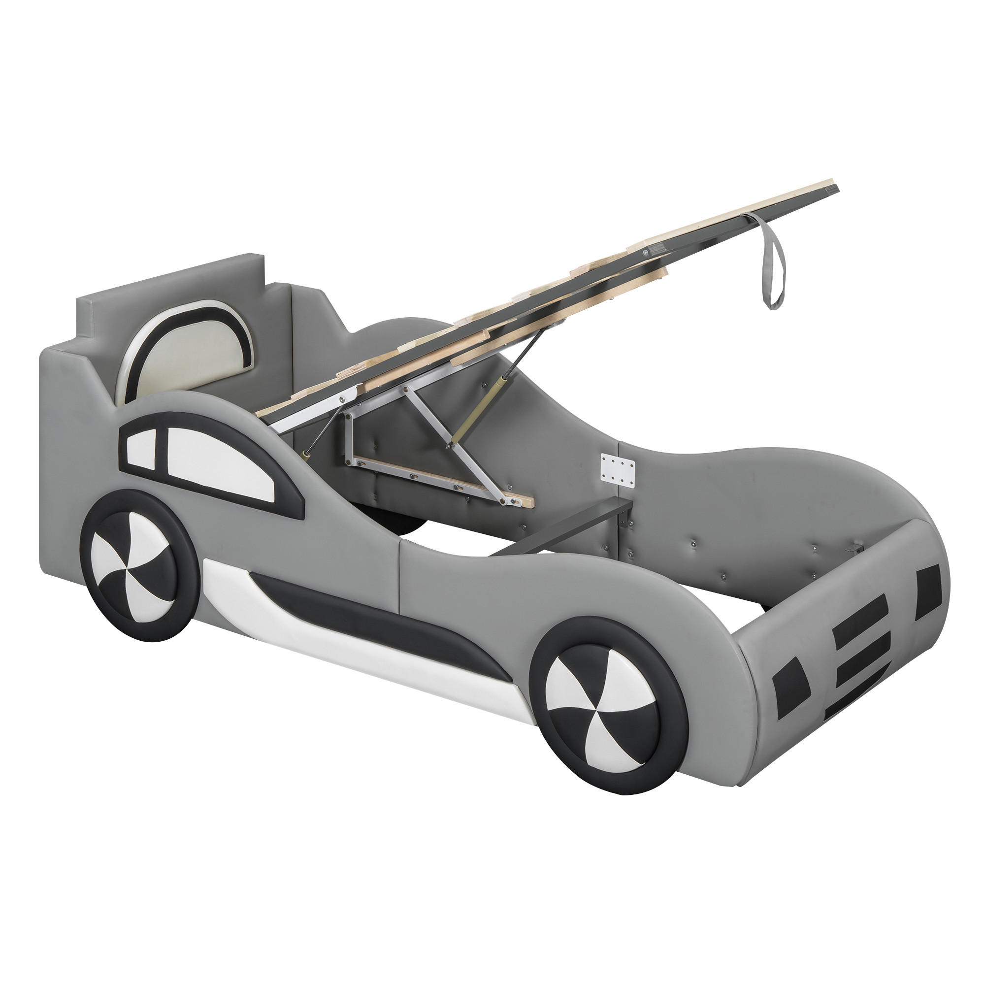 FLACHBETT 90x200cm Grau Autobett Kinderbett Unterbettstauraum - Grau, Holz - FLIEKS