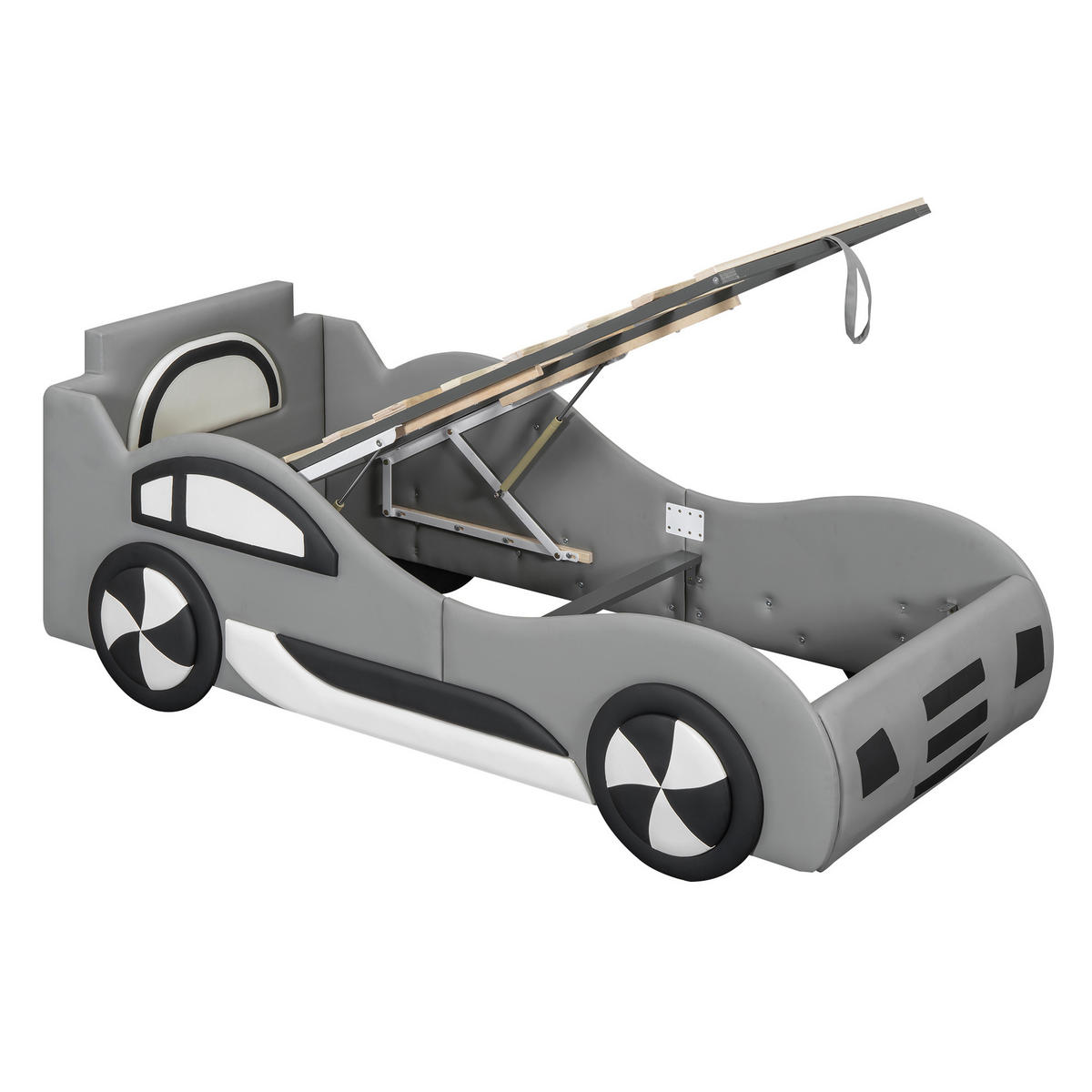 FLACHBETT 90x200cm Grau Autobett Kinderbett Unterbettstauraum - Grau, Holz - FLIEKS