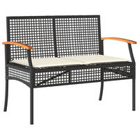 GARTENBANK mit Kissen Schwarz Poly Rattan Akazienholz - Schwarz, Kunststoff (108/85/57cm) - furnicato