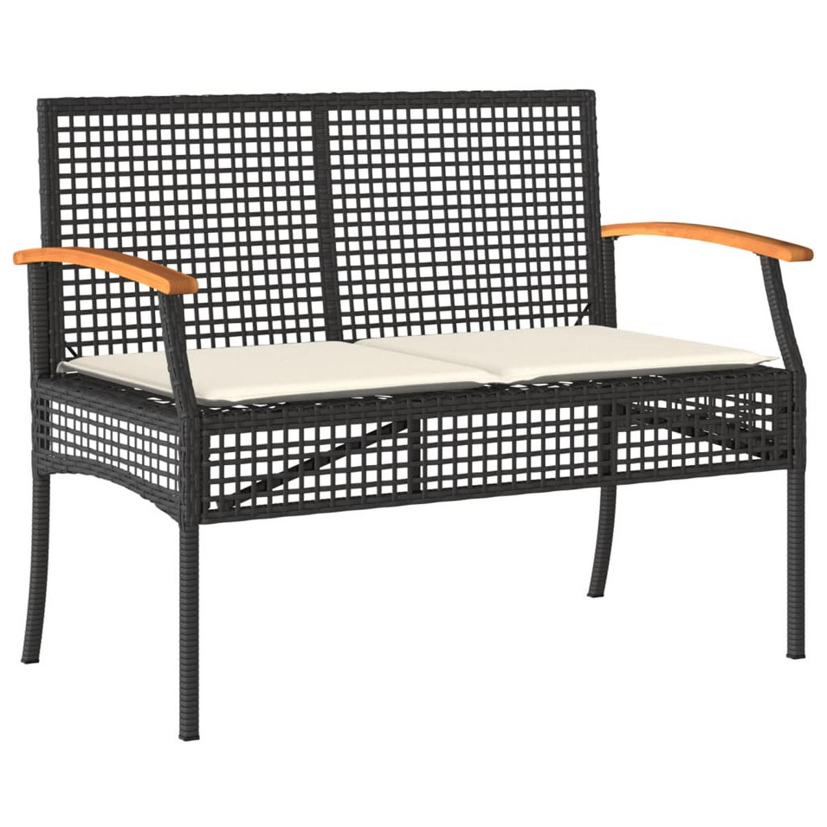 GARTENBANK mit Kissen Schwarz Poly Rattan Akazienholz - Schwarz, Kunststoff (108/85/57cm) - furnicato