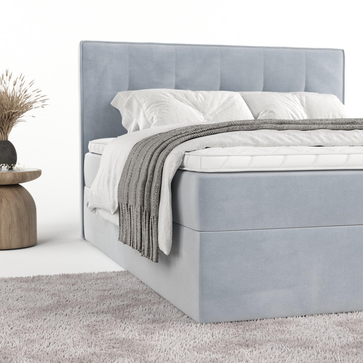 BOXBETT Mireo 140/200 cm Hellgrau im Paros Stoff - Hellgrau/Schwarz, Holz/Holzwerkstoff (140/200cm) - AltaBeds