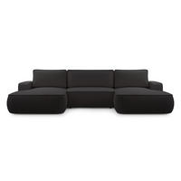 ROHOVÁ SEDAČKA SOLO, černá, látka bouclé, s funkcí rozkladu na lůžko - černá, dřevo (364/87/168cm) - MASSENO