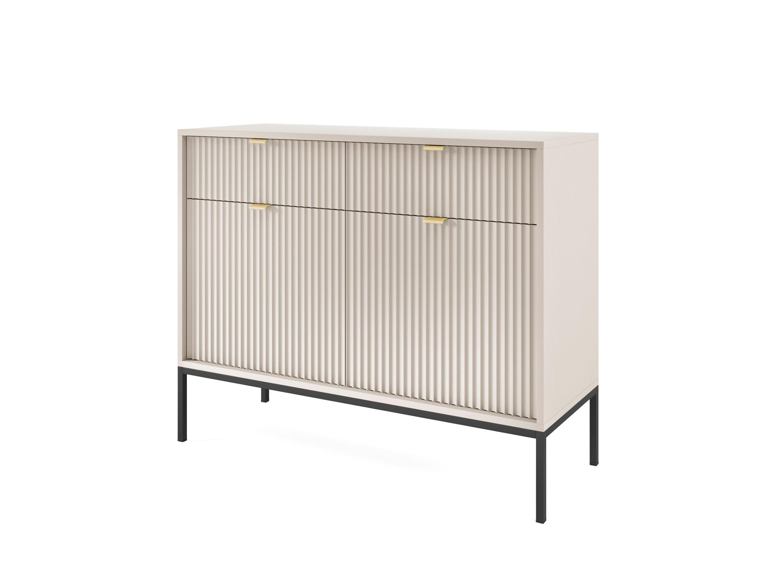 KOMMODE: 2 Schubladen, 2 Türen, Kaschmir, Schwarz, 104 x 83 x 39 cm, goldene Griffe - Beige/Schwarz, Holzwerkstoff/Metall (104/83/39cm) - 3XE LIVING