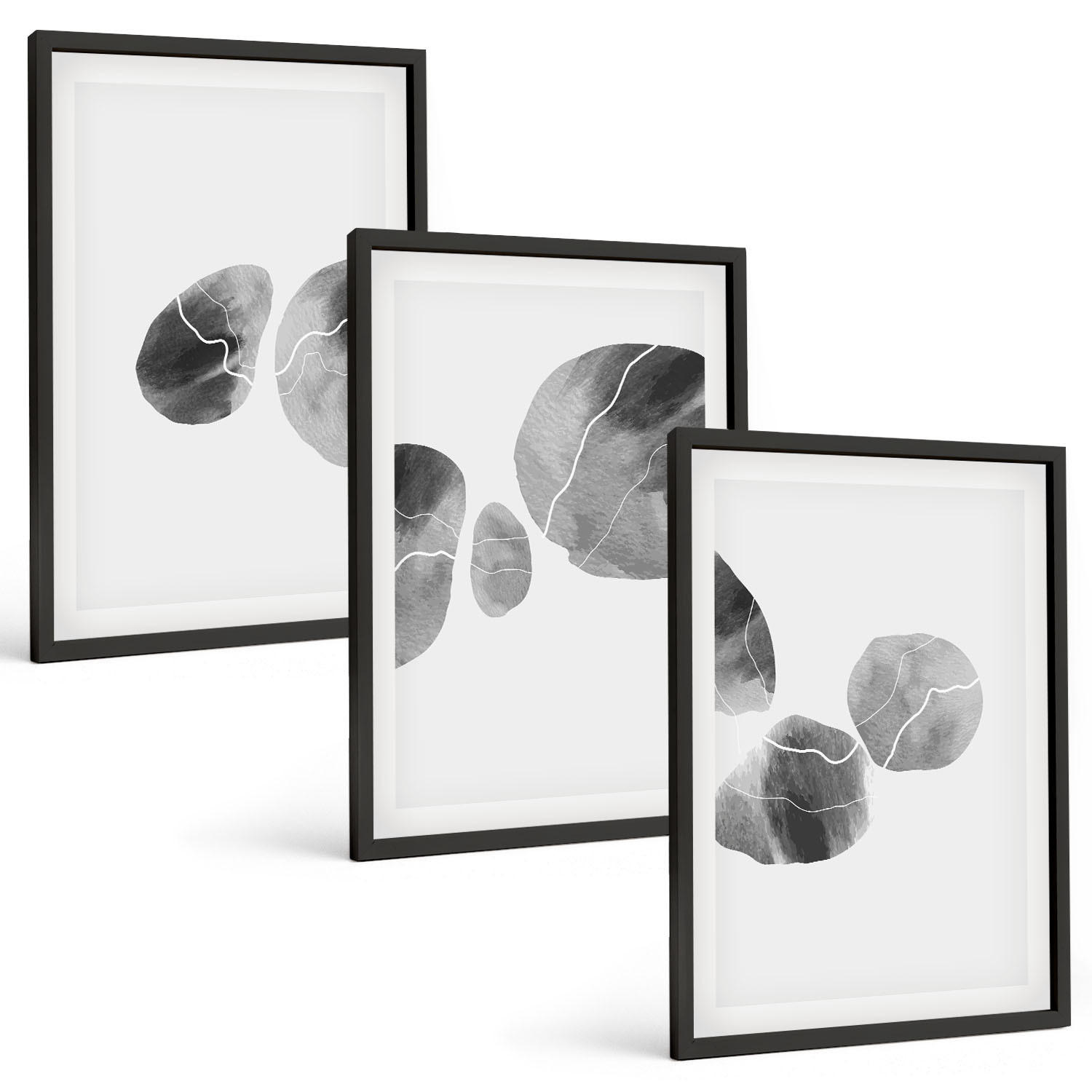 BILDER SET 3er Set - 40x60 cm Schwarzer Rahmen - Abstrakte Kunst, Farbspritzer - Schwarz, Kunststoff (40/60cm) - TULUP