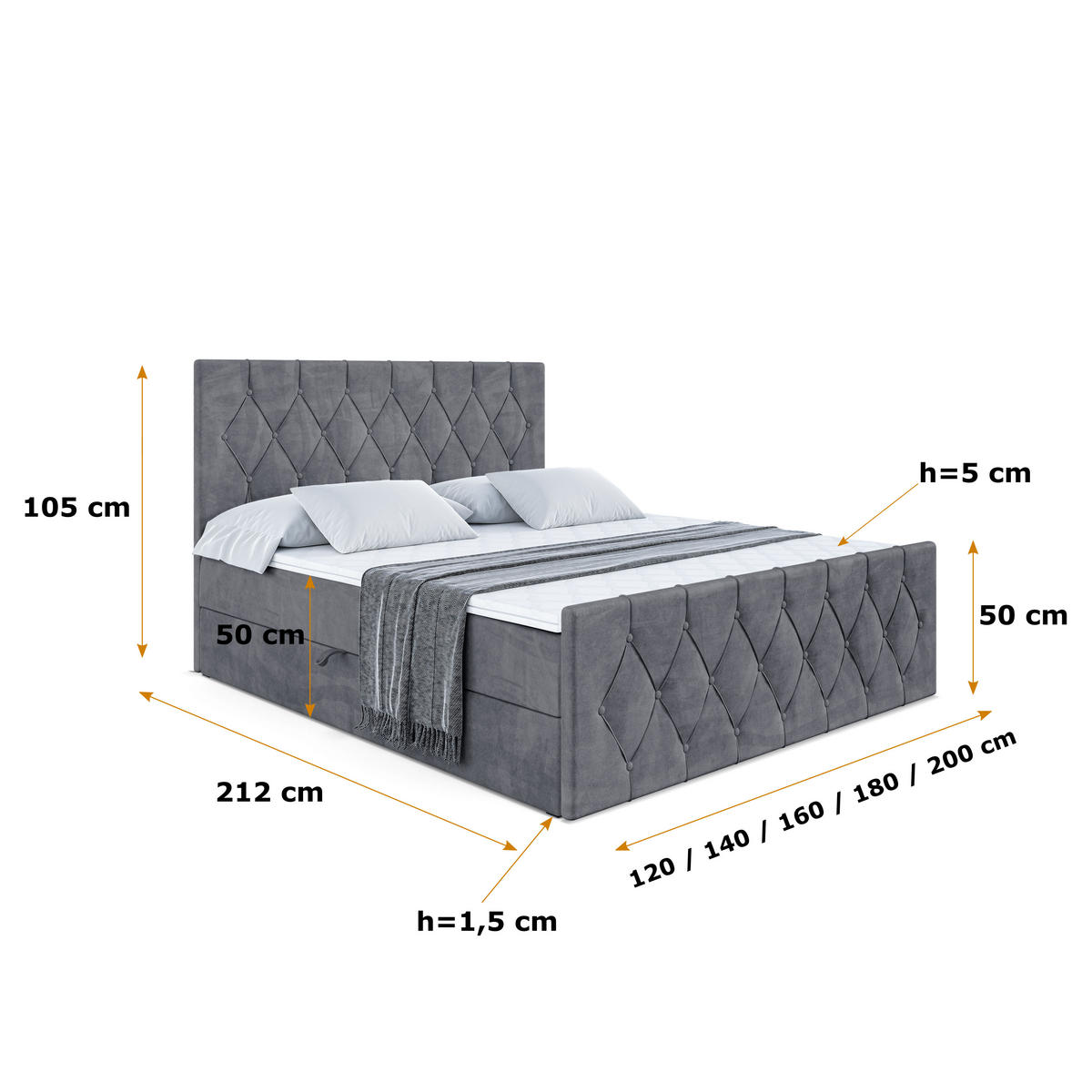 BOXBETT VELANTO-Z - 140 x 200 - H4 - Dunkelgrau - Dunkelgrau, Holzwerkstoff (140/200cm) - ALTDECOR