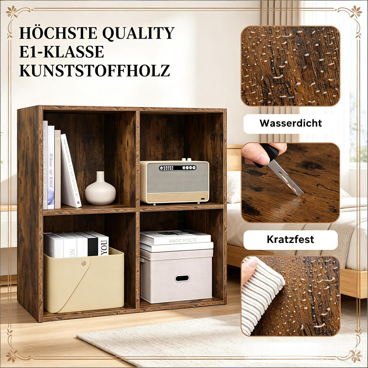 BÜCHERREGAL Dunkelbraun 4 Fächer 60/29/60 cm - Wildeiche, Holzwerkstoff (29/59.8/59.6cm) - PANGIVO