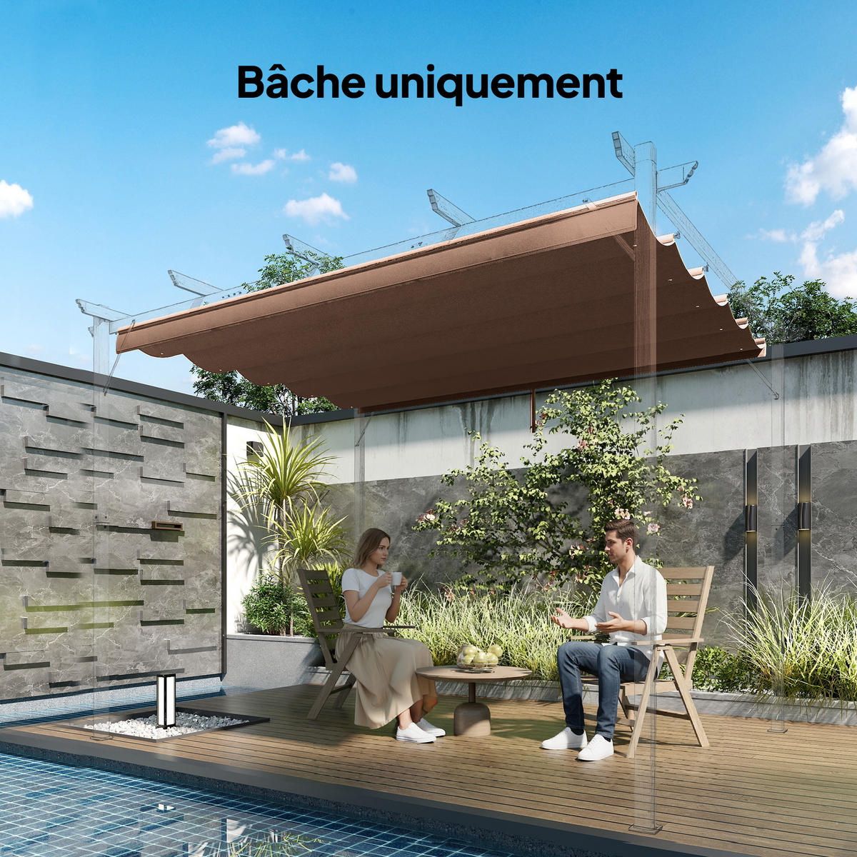 ERSATZDACH DE-12641 250/255 cm für 3x3 m Pergola mit 10 Ösen Café - Braun, Textil (250/6/255cm) - ComfortXL