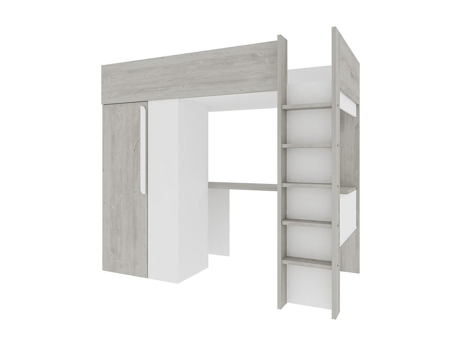 HOCHBETT mit Schreibtisch & Kleiderschrank - 90 x 200 cm - Holzfarben Grau & Weiß - NICOLAS - Hellgrau, Holz (110/205.2cm) - Vente-Unique