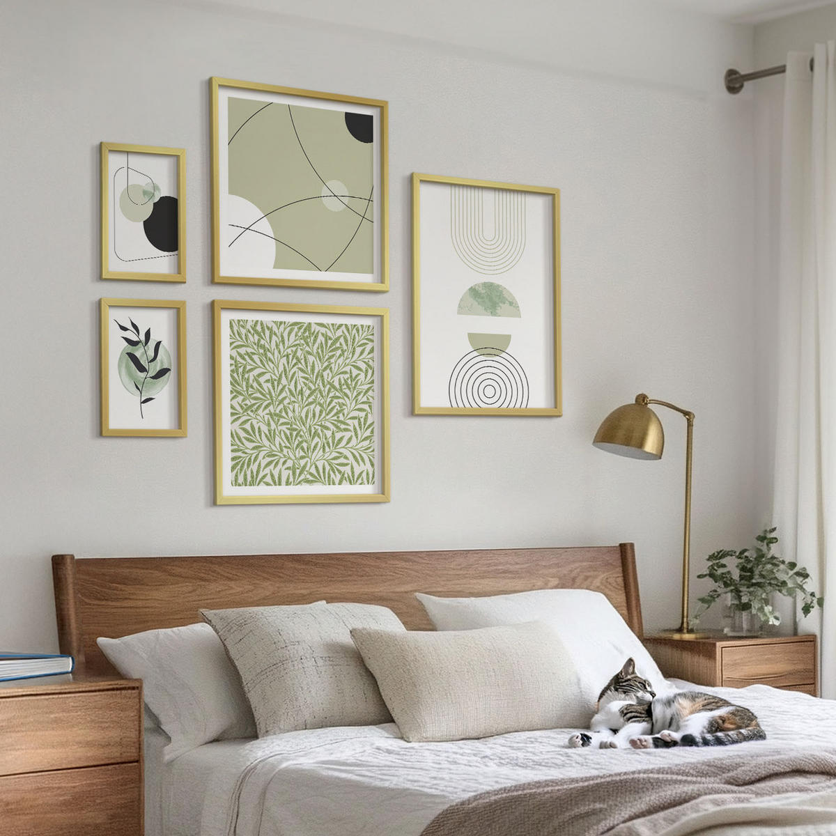 BILDER SET 5er Set - 50x50 cm & 20x30 cm & 40x60 cm Goldrahmen - Abstrakte Pflanzenmotive - Goldfarben, Kunststoff (40/60cm) - TULUP