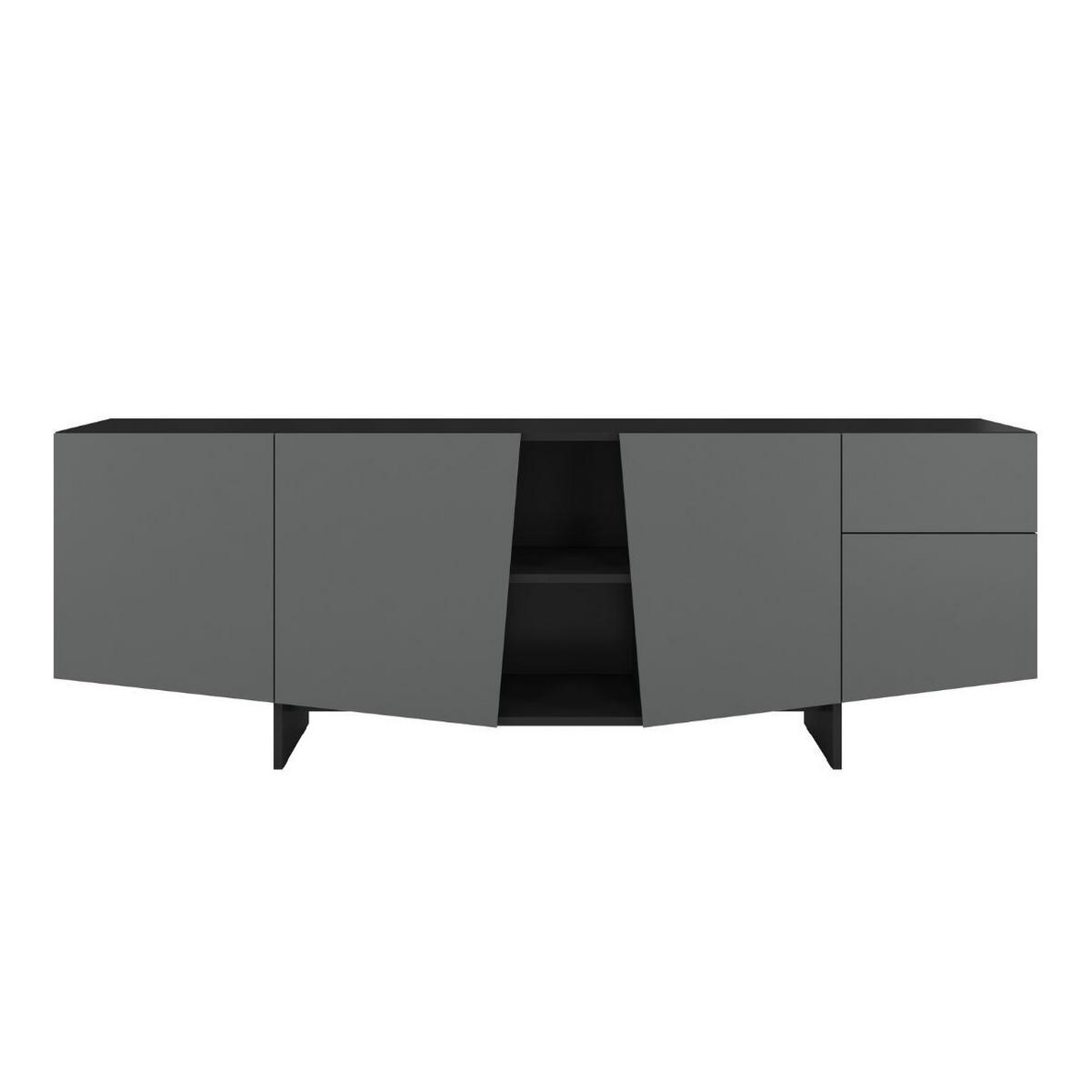 SIDEBOARD Wing, Asymmetrische Fronten, 200 cm, Schwarz und Grau - Schwarz/Grau, Holzwerkstoff (200.2/70/41.8cm) - Skandica