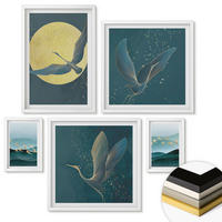 WANDBILDER 5er-Set - 50x50 cm & 20x30 cm & 40x60 cm Weißer Rahmen - Abstrakte Landschaften von Vogelwellen - Weiß, Kunststoff (40/60cm) - ArtPrintCave