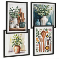 BILDER SET 4er Set - 50x50 cm & 40x60 cm Schwarzer Rahmen - Küchenaccessoires auf pflanzlicher Basis - Schwarz, Kunststoff (50/50cm) - TULUP