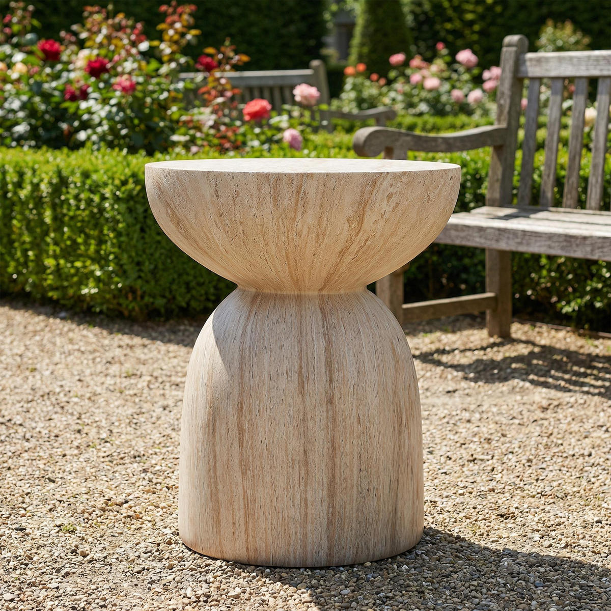 BEISTELLTISCH in Travertinoptik,aus MgO - Beige, Naturmaterialien (45/45/52.5cm) - KOMHTOM