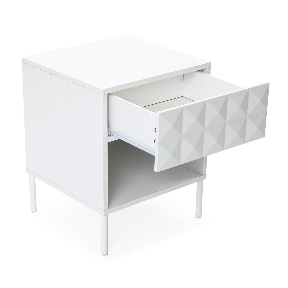 NACHTTISCH Weiß mit 1 Schublade und Ablagefach | B40 x T39 x H50 cm - Weiß, Holzwerkstoff (40/50/38.5cm) - Hometopia