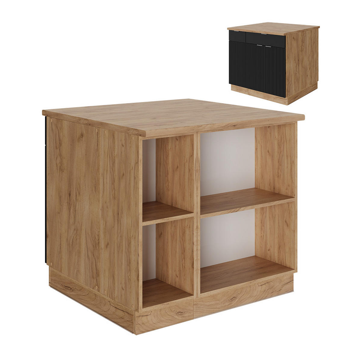 KÜCHENINSEL Fame-Line, Schwarz gestreift, 90 cm mit Schublade, ohne Arbeitsplatte - Honigeiche/Schwarz, Holzwerkstoff (90/82/60cm) - Vicco