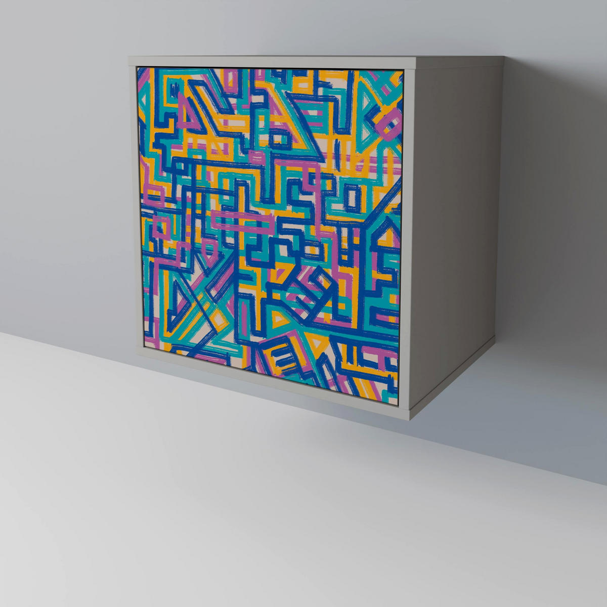 SIDEBOARD MEMORIES MAP, Grau, 57,5x42x77,5 cm, Schräge Buchenholzfüße - Buchefarben/Multicolor, Holzwerkstoff/Buchenholz (57.5/77.5/42cm) - SpaceRebels
