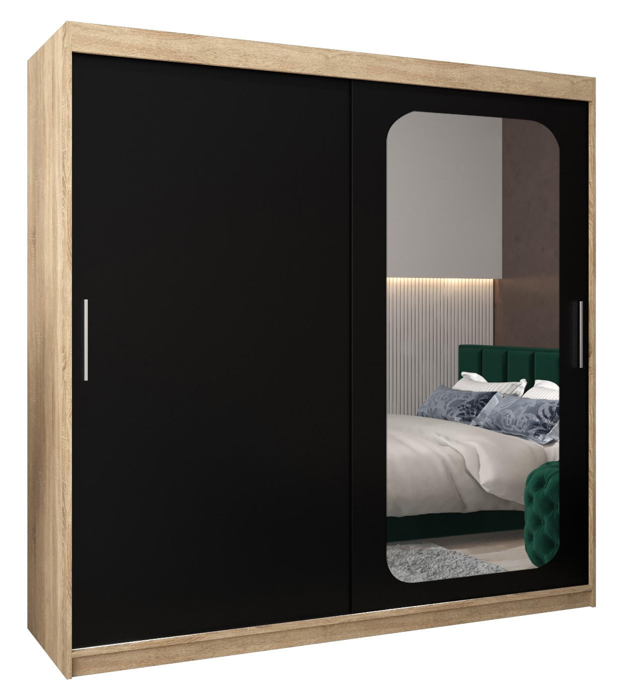 Abiks Möbel Schwebetürenschrank Sonoma Eiche, Schwarz 200x200x62 cm