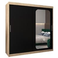 SCHWEBETÜRENSCHRANK 200/200/62 2-türig - Silberfarben/Schwarz, Holz/Kunststoff (200/200/62cm) - Abiks Möbel