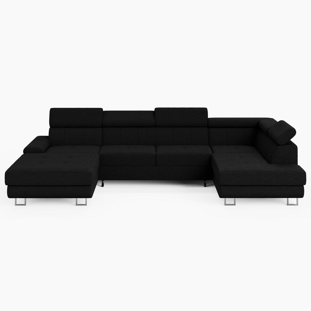 WOHNLANDSCHAFT MARRY Rechts Schwarz Cord-Stoff mit Schlaffunktion und zwei Bettkästen - Schwarz, Holz/Metall (190/90/335cm) - Barchello