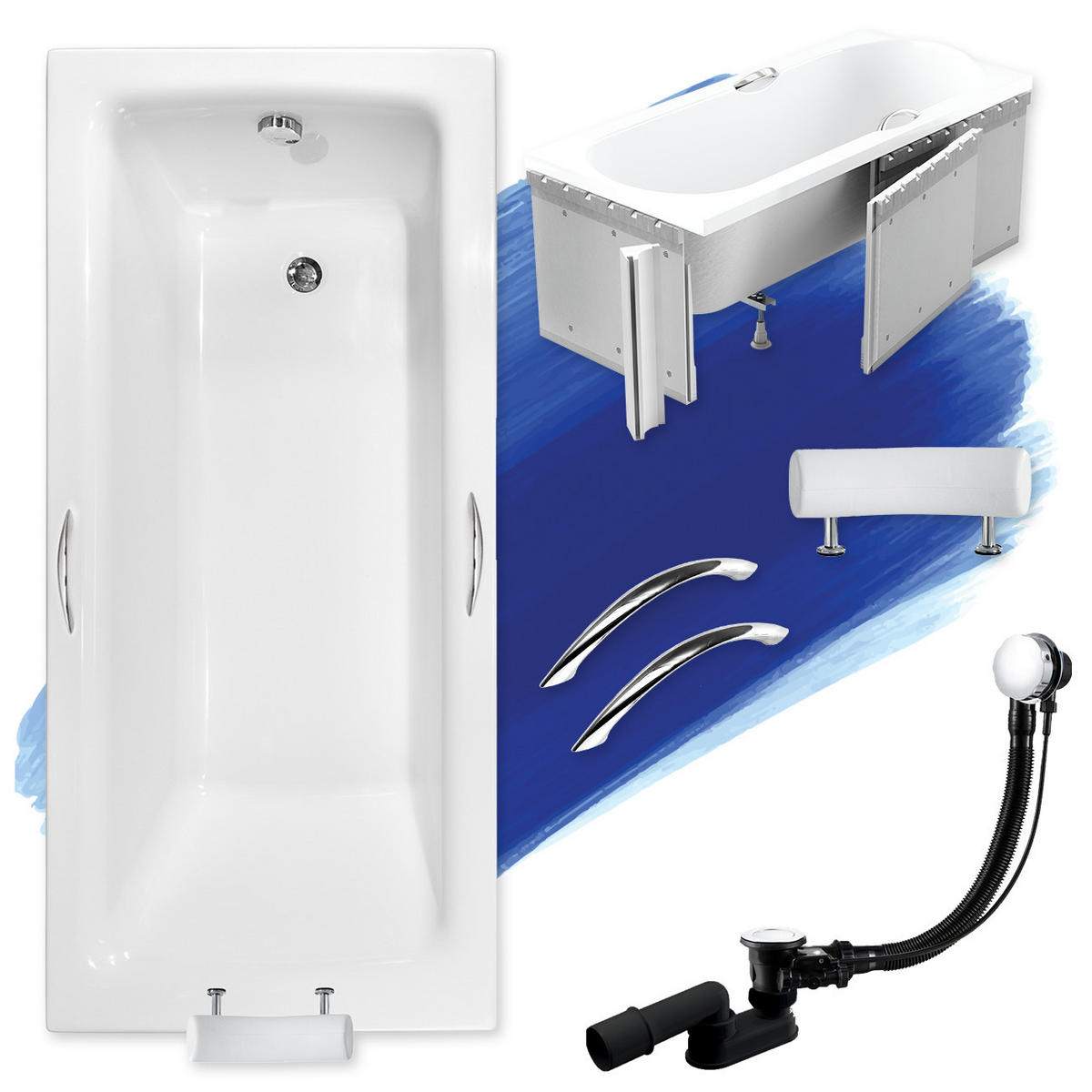 BADEWANNE Rechteck TALIA PREMIUM 170/75 mit Styro Ablauf Füße - Weiß, Kunststoff (75/55.5/170cm) - bad land