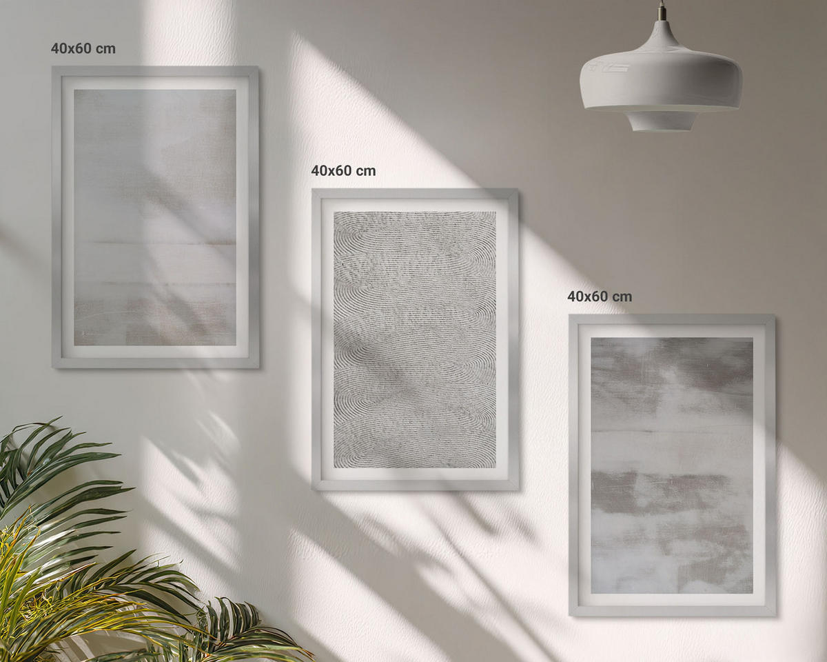 BILDER SET 3er Set - 40x60 cm Silberner Rahmen - Moderne minimalistische Texturen - Silberfarben, Kunststoff (40/60cm) - TULUP
